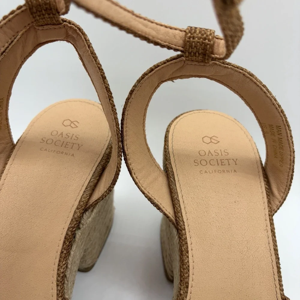 Oasis Society Mackenzie Espadrille Wedge Sandal Sz 9 Platform Ankle Strap Raffia